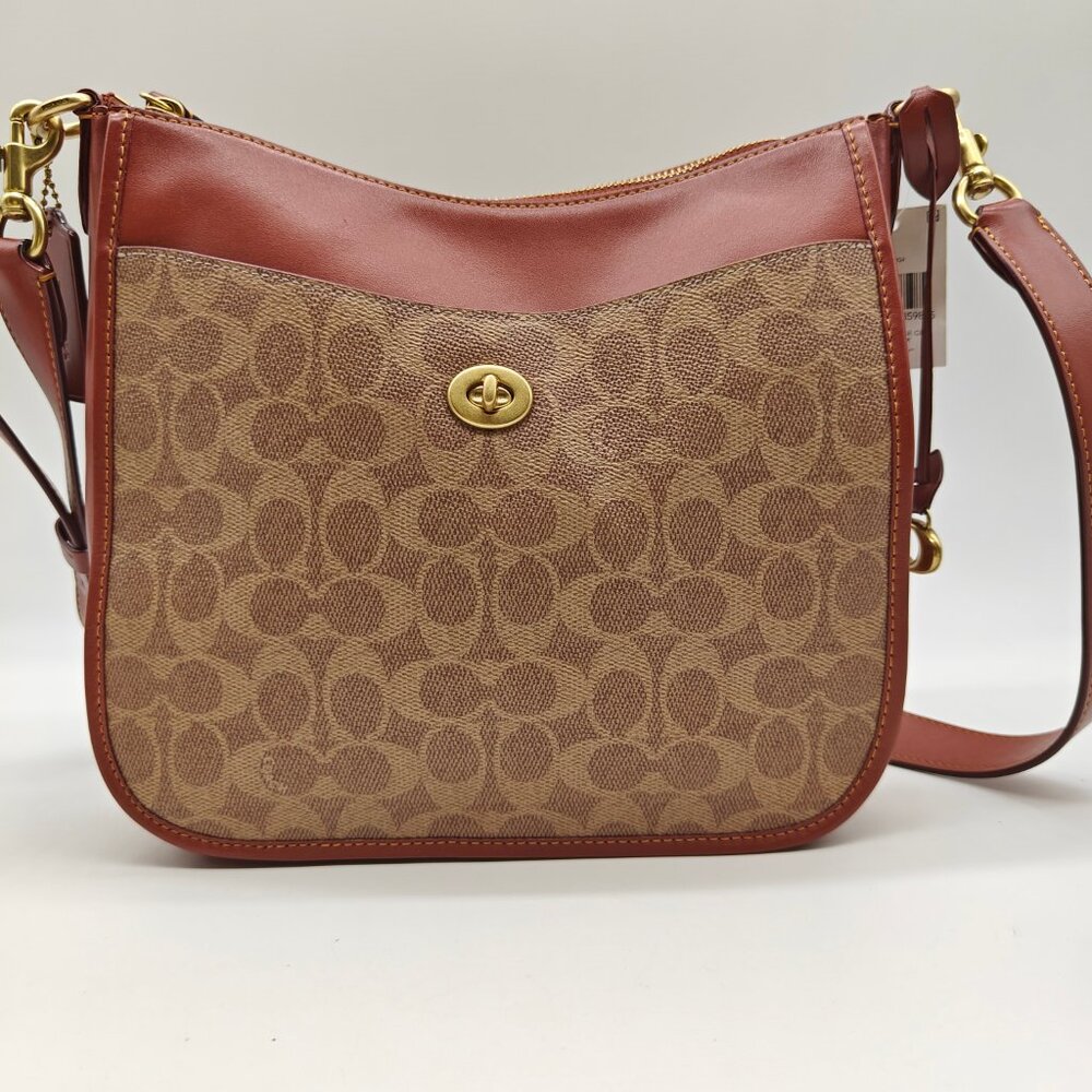 COACH Chaise logo coated canvas women's large crossbody bag purse - Rust/Brown - Picture 2 of 16